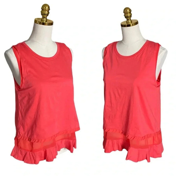 J CREW | Coral Double Layer Ruffle Hem Cotton Sleeveless Tank Top Size M - Picture 2 of 10